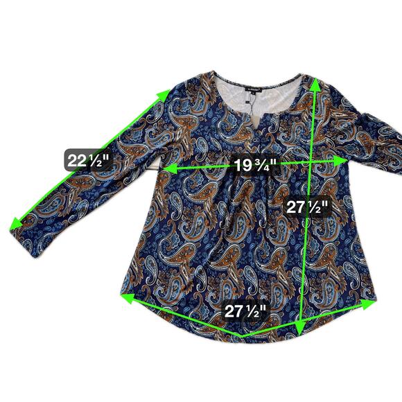 a Jesdani Women's Blouse Top Tunic Sz L. Paisley Henley NeckSuper Soft NWT - Picture 8 of 8